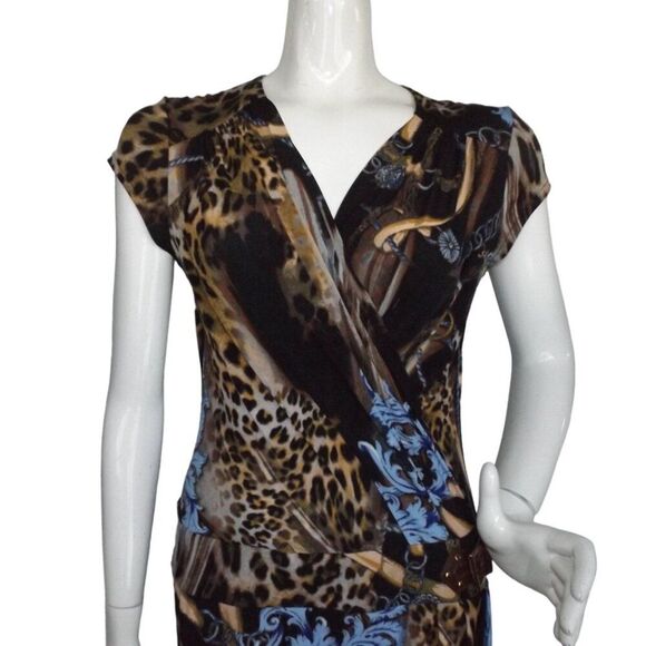 new CACHE Dress, M, Faux Wrap, Cap Sleeve, Leopard/Baroque/Lux print, Pullover - Picture 2 of 15